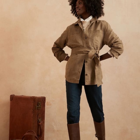 Banana Republic Faux Suede Belted Top-Black - Picture 2 of 5